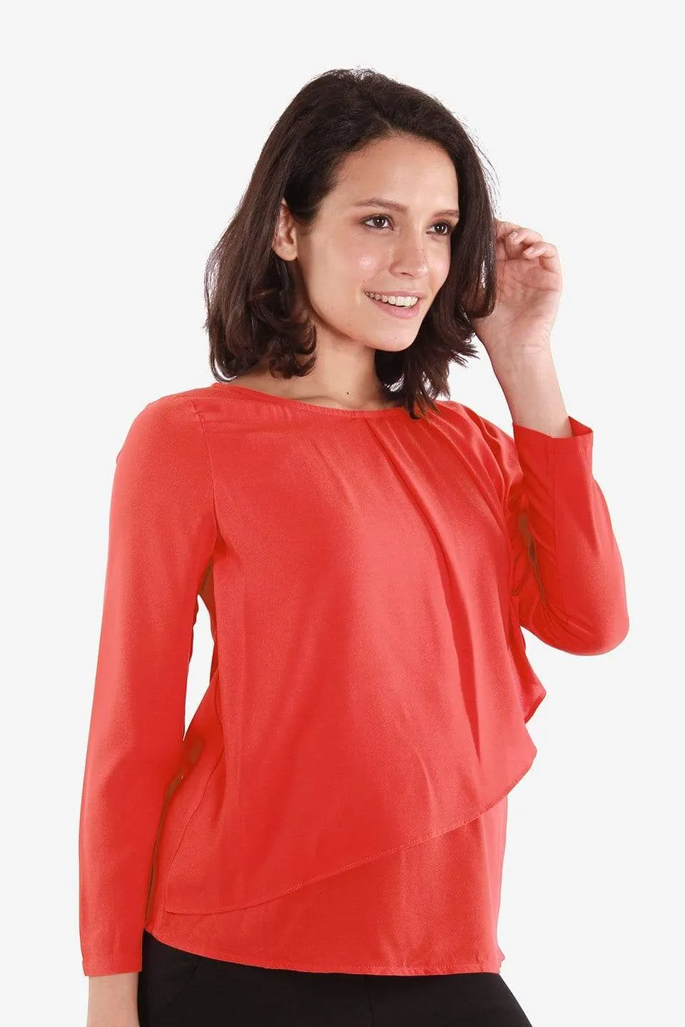 Long Sleeves Chessa Nursing Top Coral Red