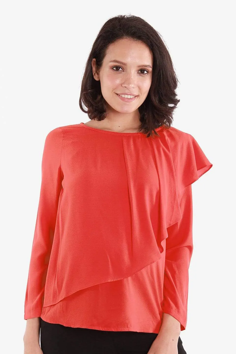 Long Sleeves Chessa Nursing Top Coral Red