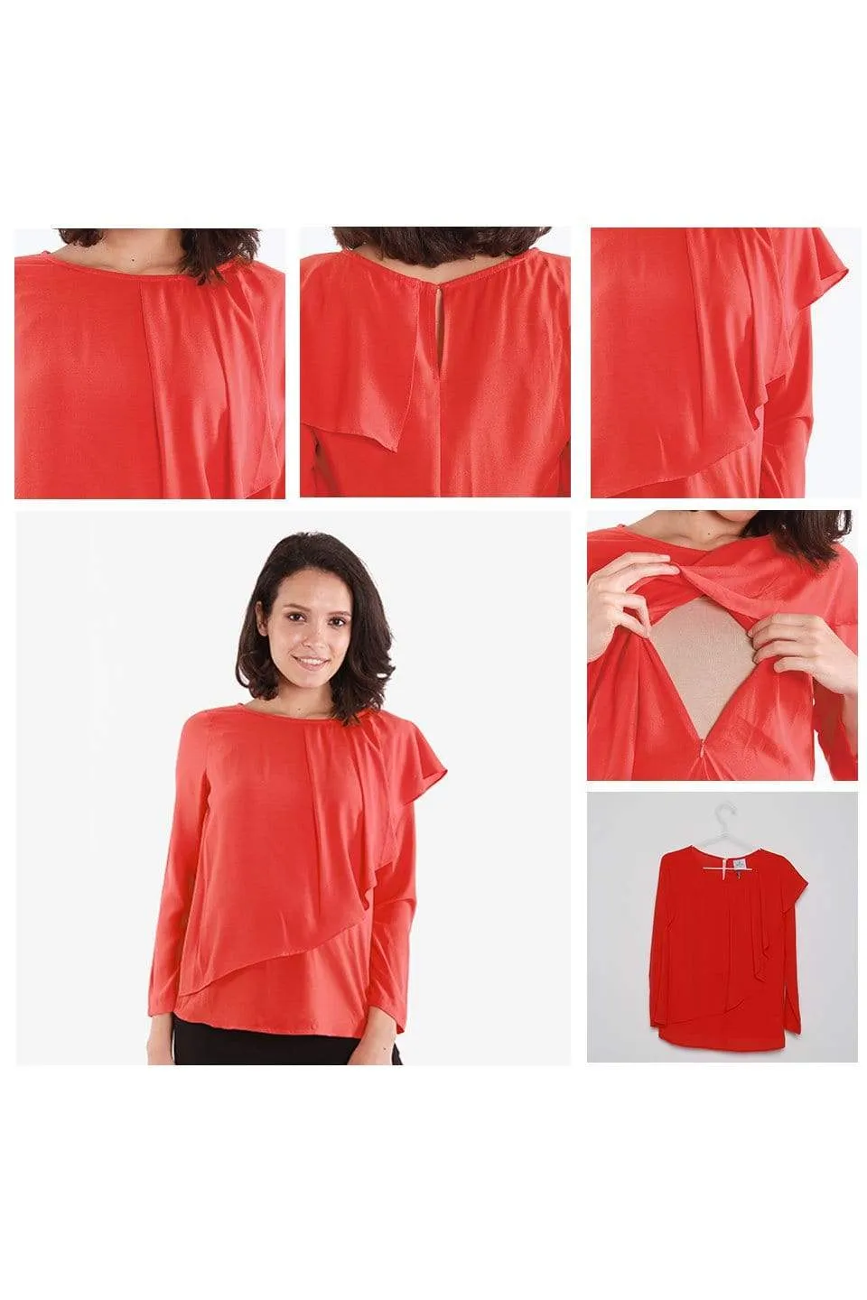 Long Sleeves Chessa Nursing Top Coral Red