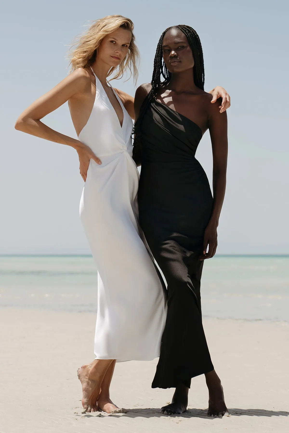 LUXE ASYMMETRICAL GATHERED MAXI DRESS - ONYX