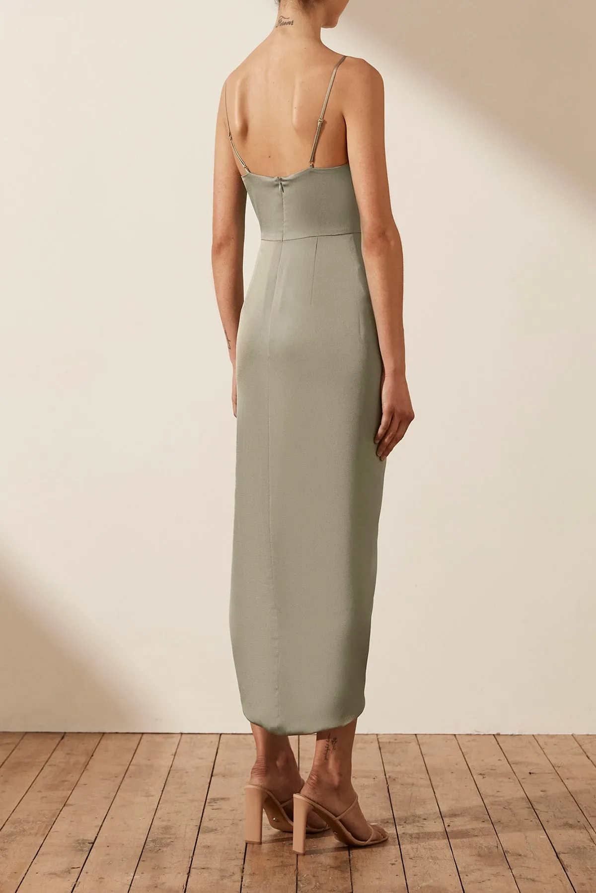 LUXE TIE FRONT COCKTAIL DRESS - EUCALYPTUS