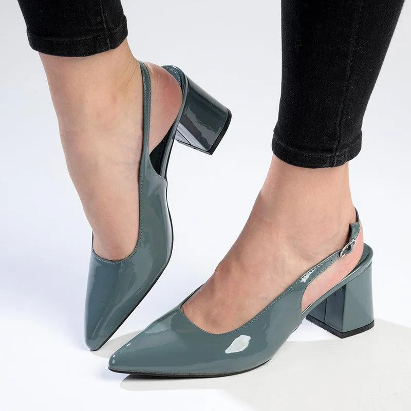 Madison Palmer Slingback Low Block Heel Court - Blue Grey