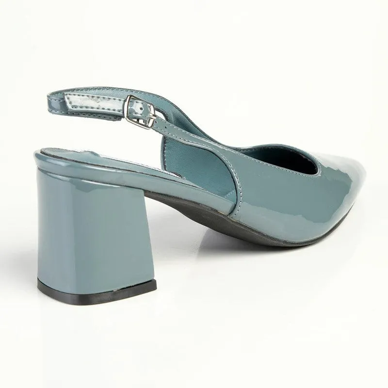 Madison Palmer Slingback Low Block Heel Court - Blue Grey