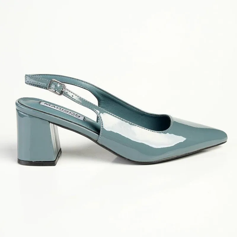 Madison Palmer Slingback Low Block Heel Court - Blue Grey