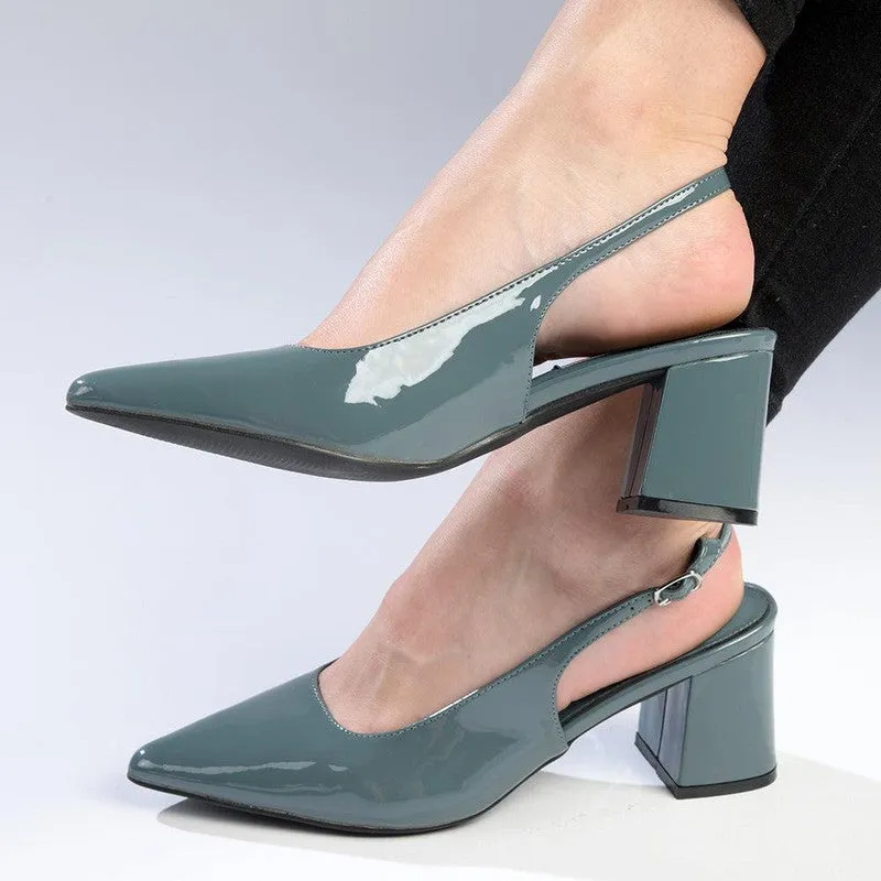 Madison Palmer Slingback Low Block Heel Court - Blue Grey