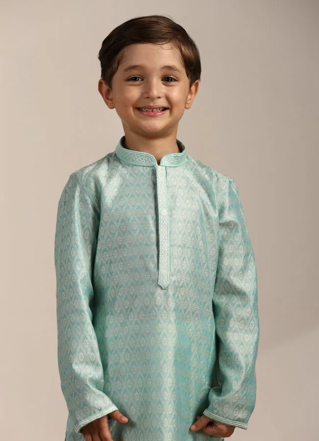 Manyavar Boys Sky Blue Petal Printed Kurta Set