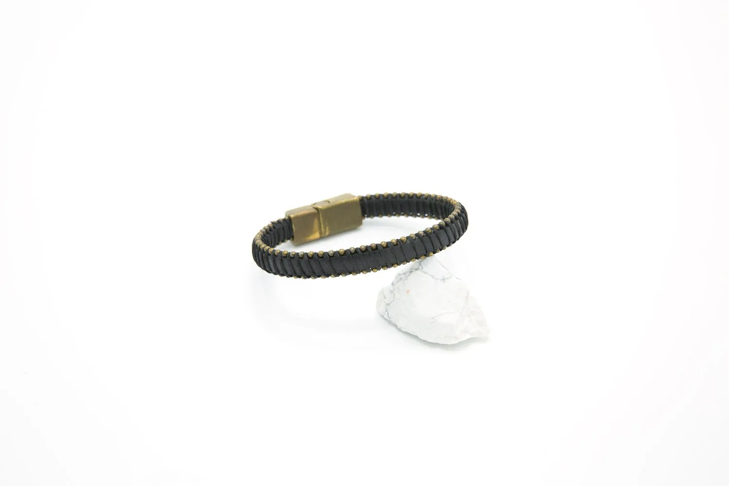 Men's Brass-Tipped Leather Bracelet