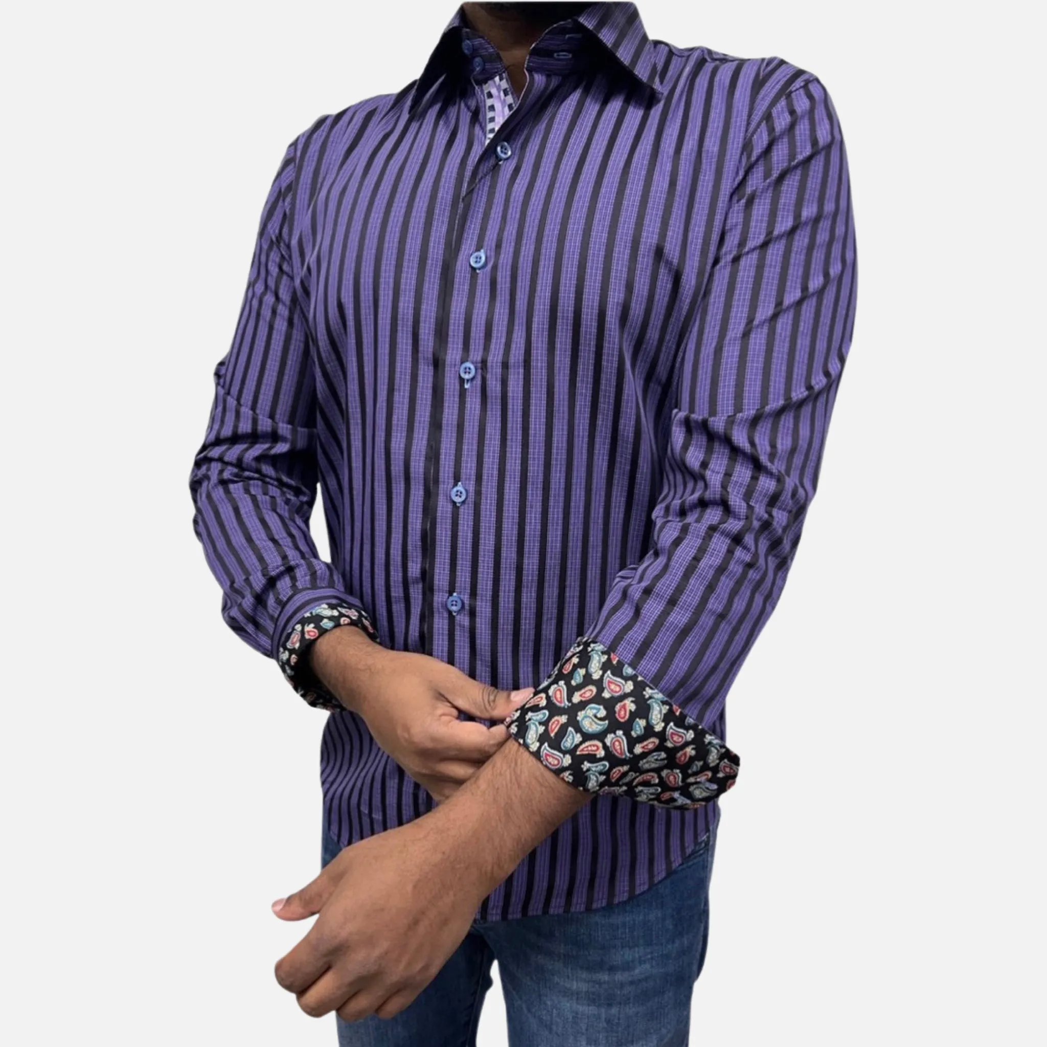 Men’s Purple Jacquard Cotton Button up Shirt | Clearance