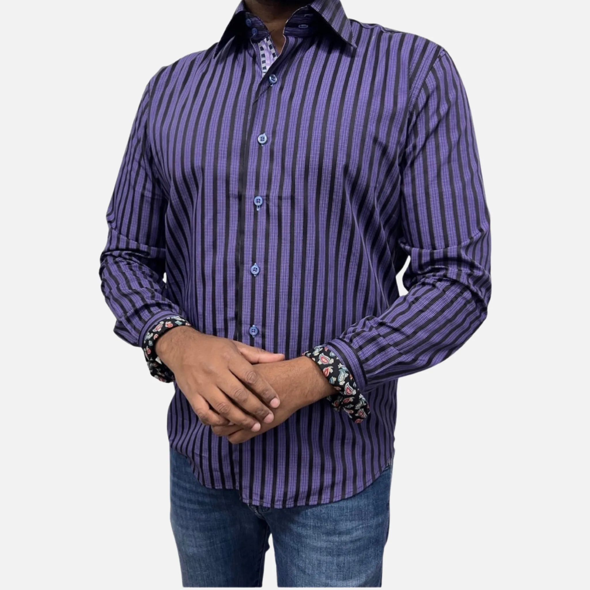 Men’s Purple Jacquard Cotton Button up Shirt | Clearance