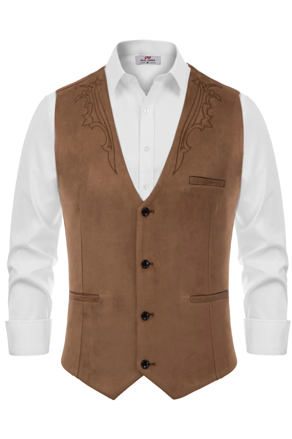 Men's Suede Leather Suit Vest Embroidery Casual Slim Fit Western Vest Waistcoats