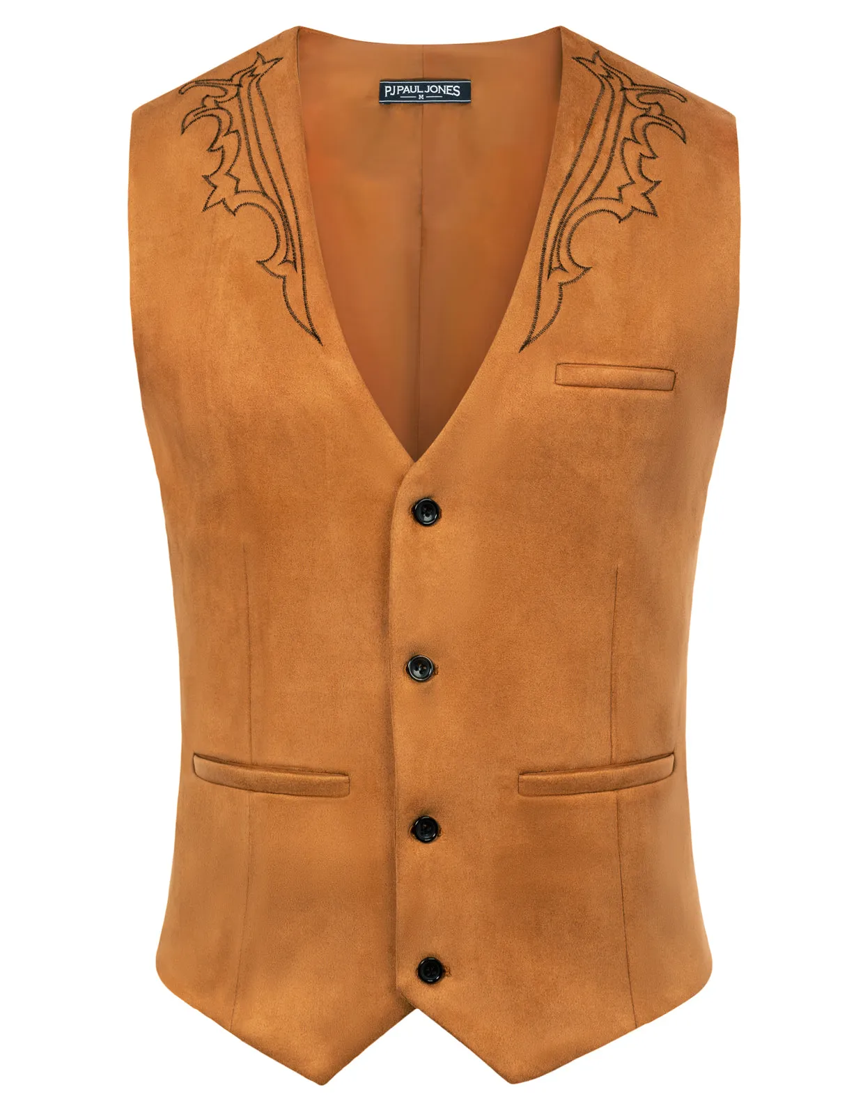 Men's Suede Leather Suit Vest Embroidery Casual Slim Fit Western Vest Waistcoats