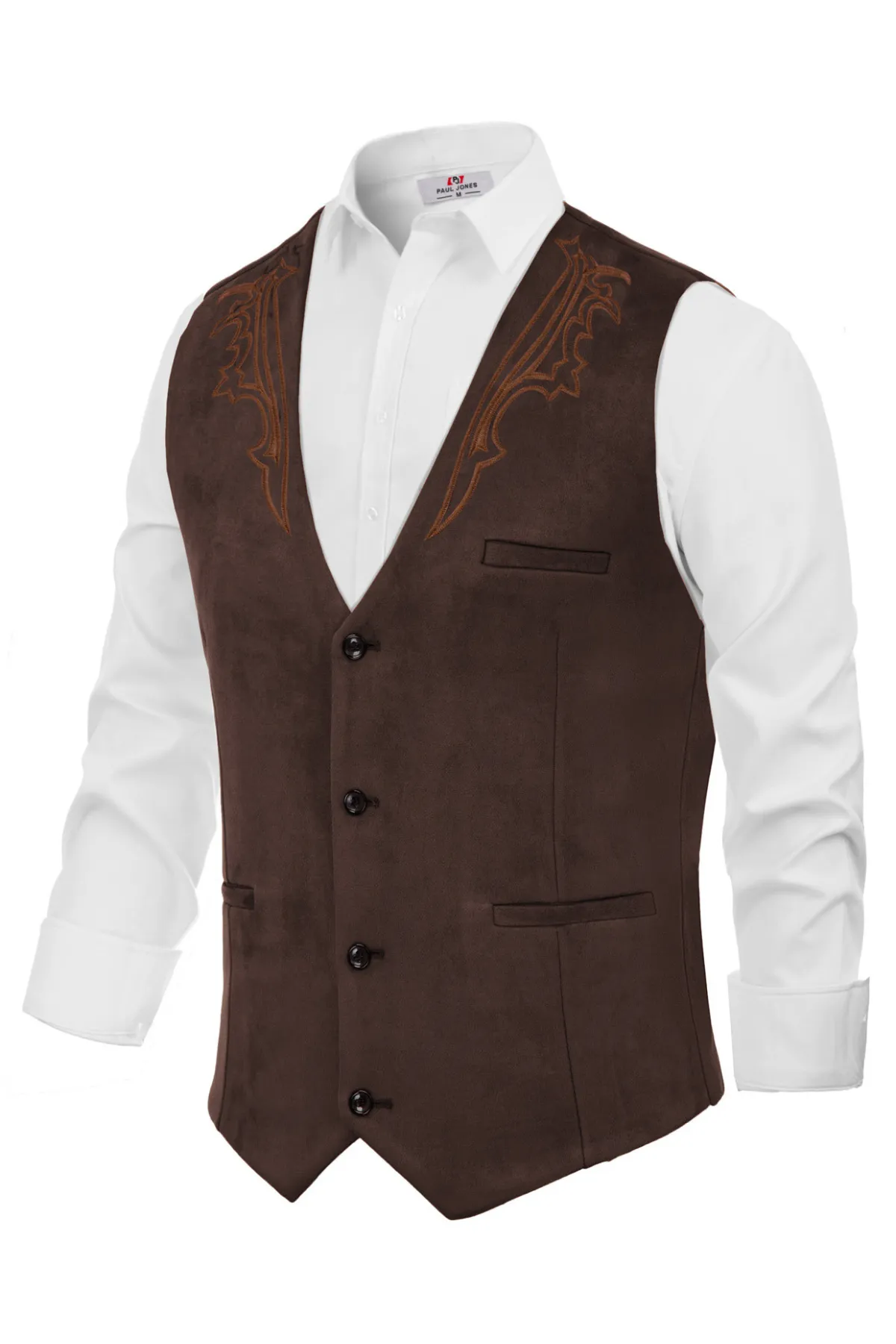 Men's Suede Leather Suit Vest Embroidery Casual Slim Fit Western Vest Waistcoats