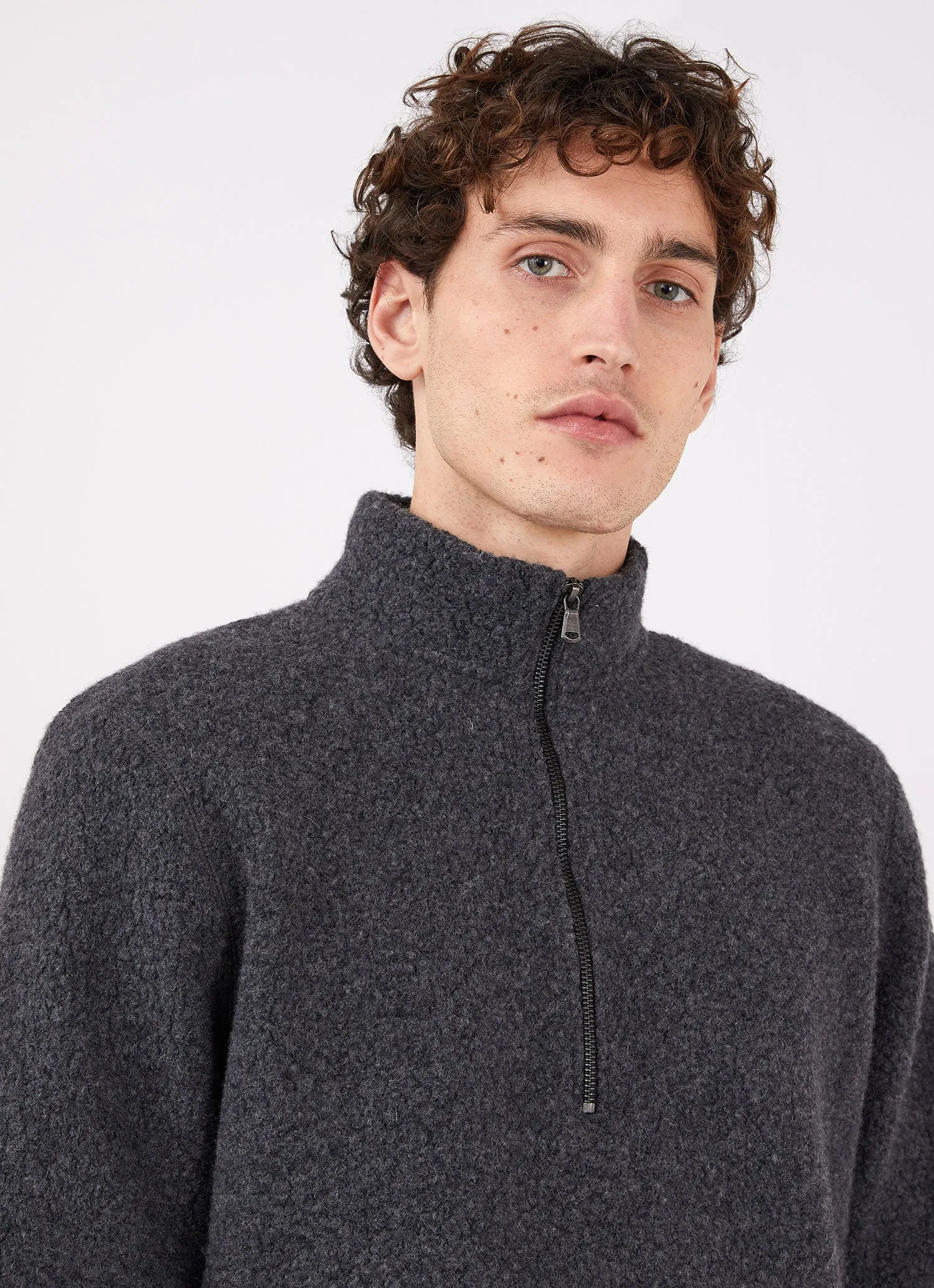 Men's Wool Fleece Zip Neck in Charcoal Melange