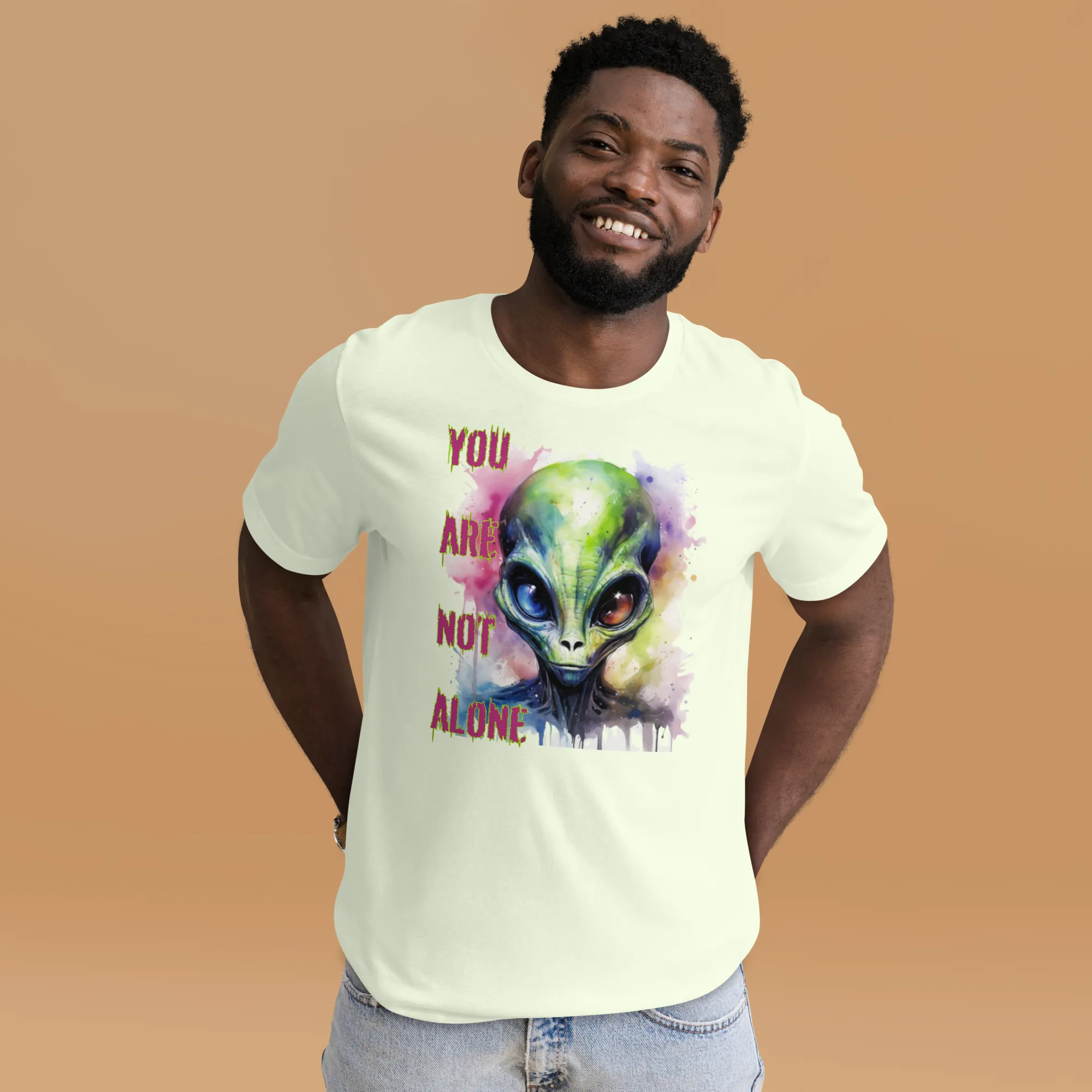 Men's You Are Not Alone Alien Watercolor Effect Graphic Tee