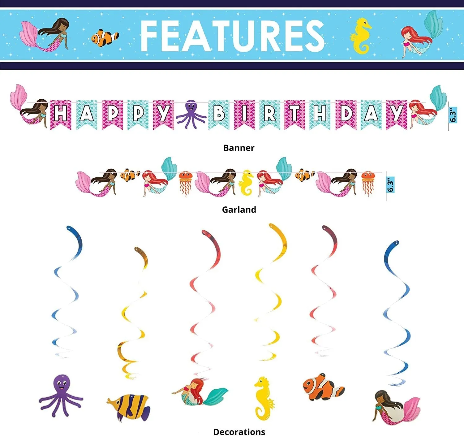 Mermaid Theme Birthday Party Supplies Basic Package (#Type A)