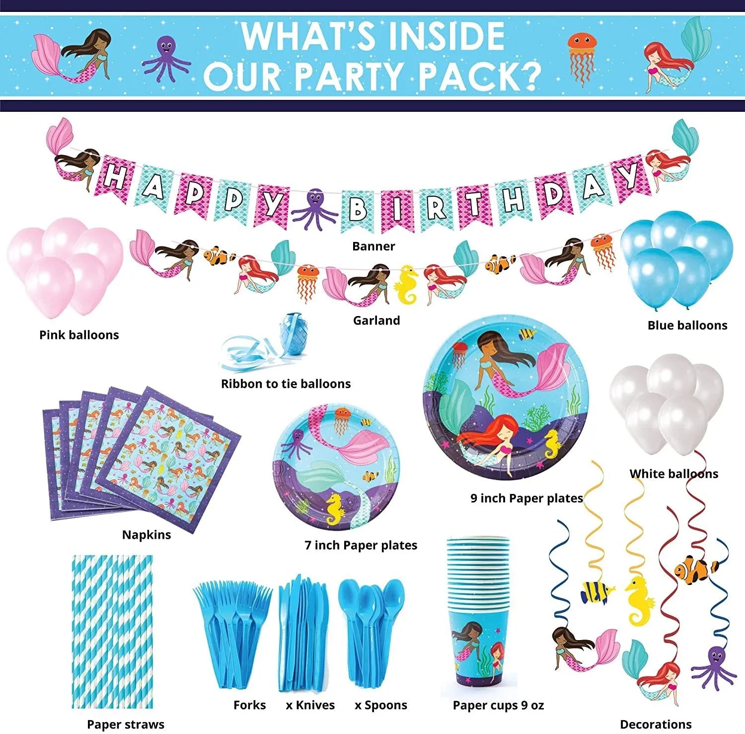 Mermaid Theme Birthday Party Supplies Basic Package (#Type A)