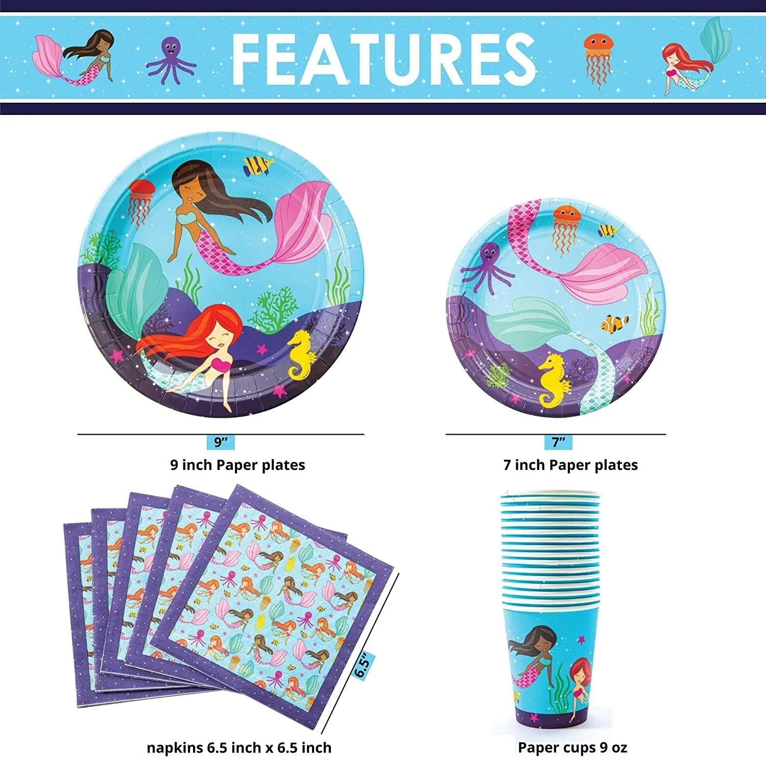 Mermaid Theme Birthday Party Supplies Basic Package (#Type A)