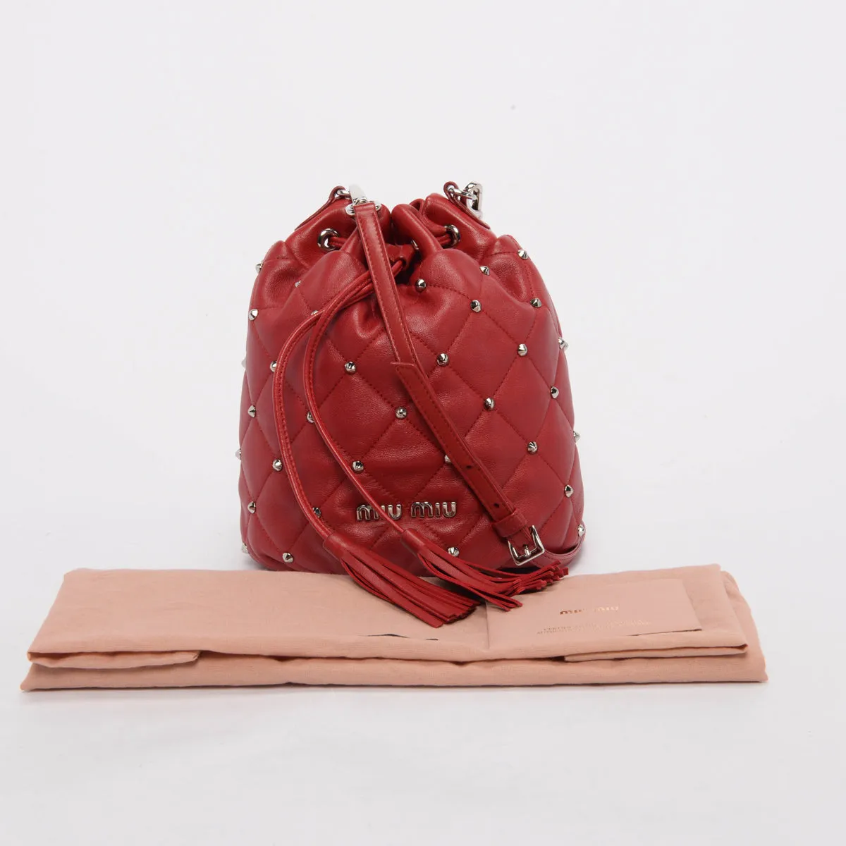 Miu Miu Red Nappa Studded Bucket Bag