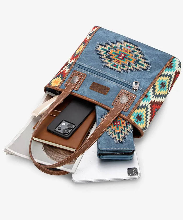 Montana West Aztec Denim Concealed Carry Tote