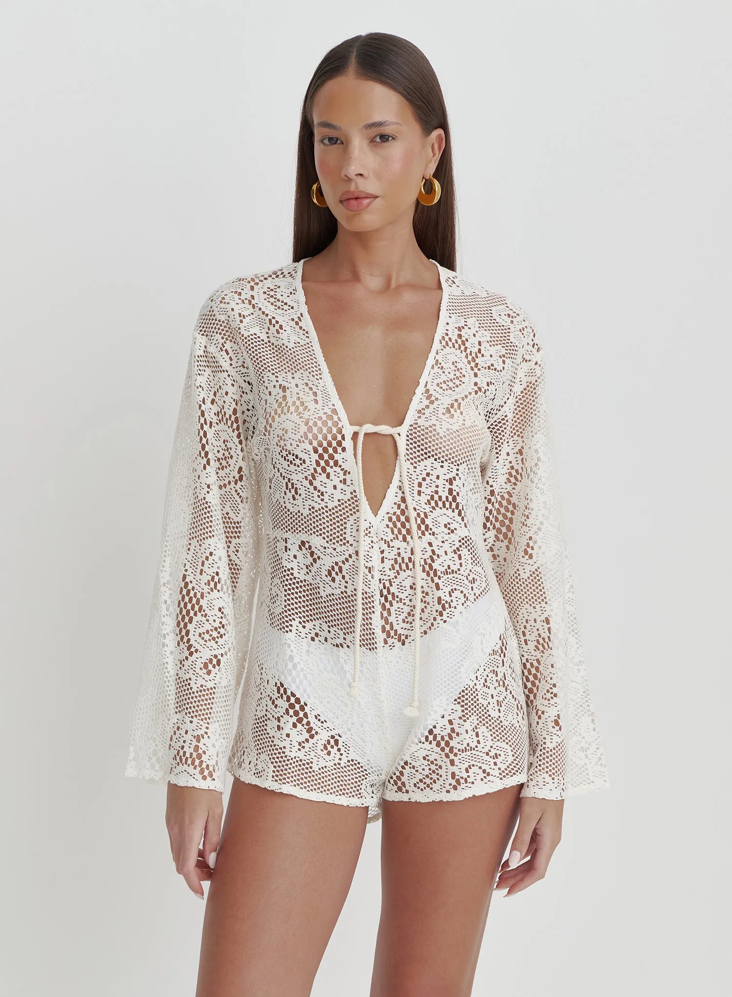 Off White Crochet Playsuit- Ambre