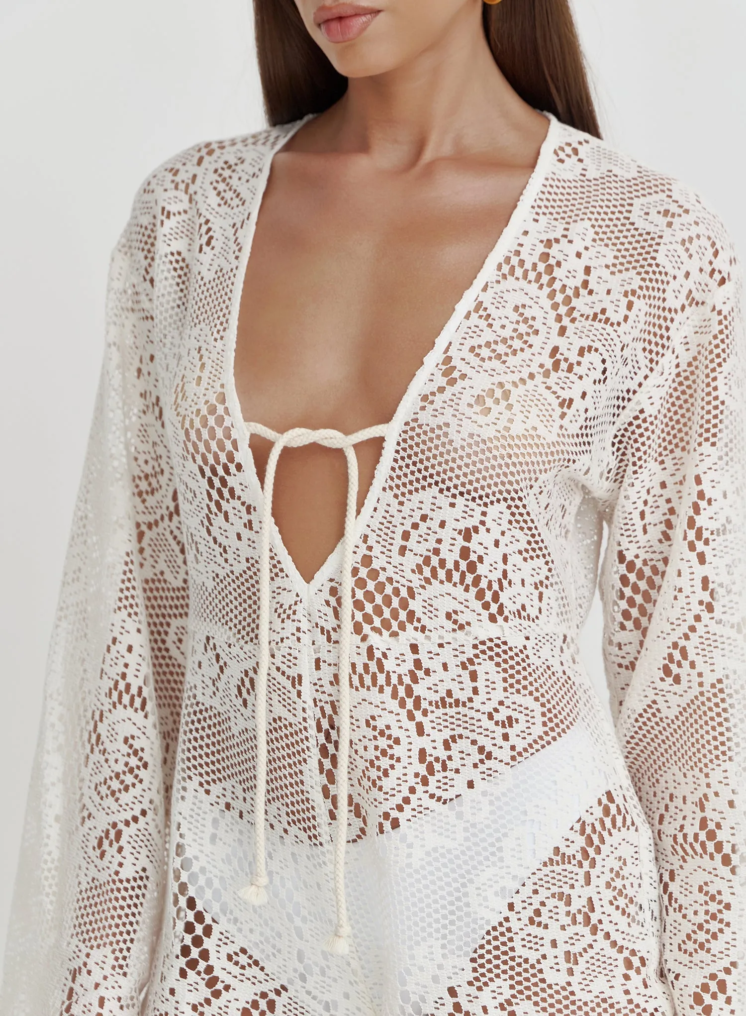 Off White Crochet Playsuit- Ambre