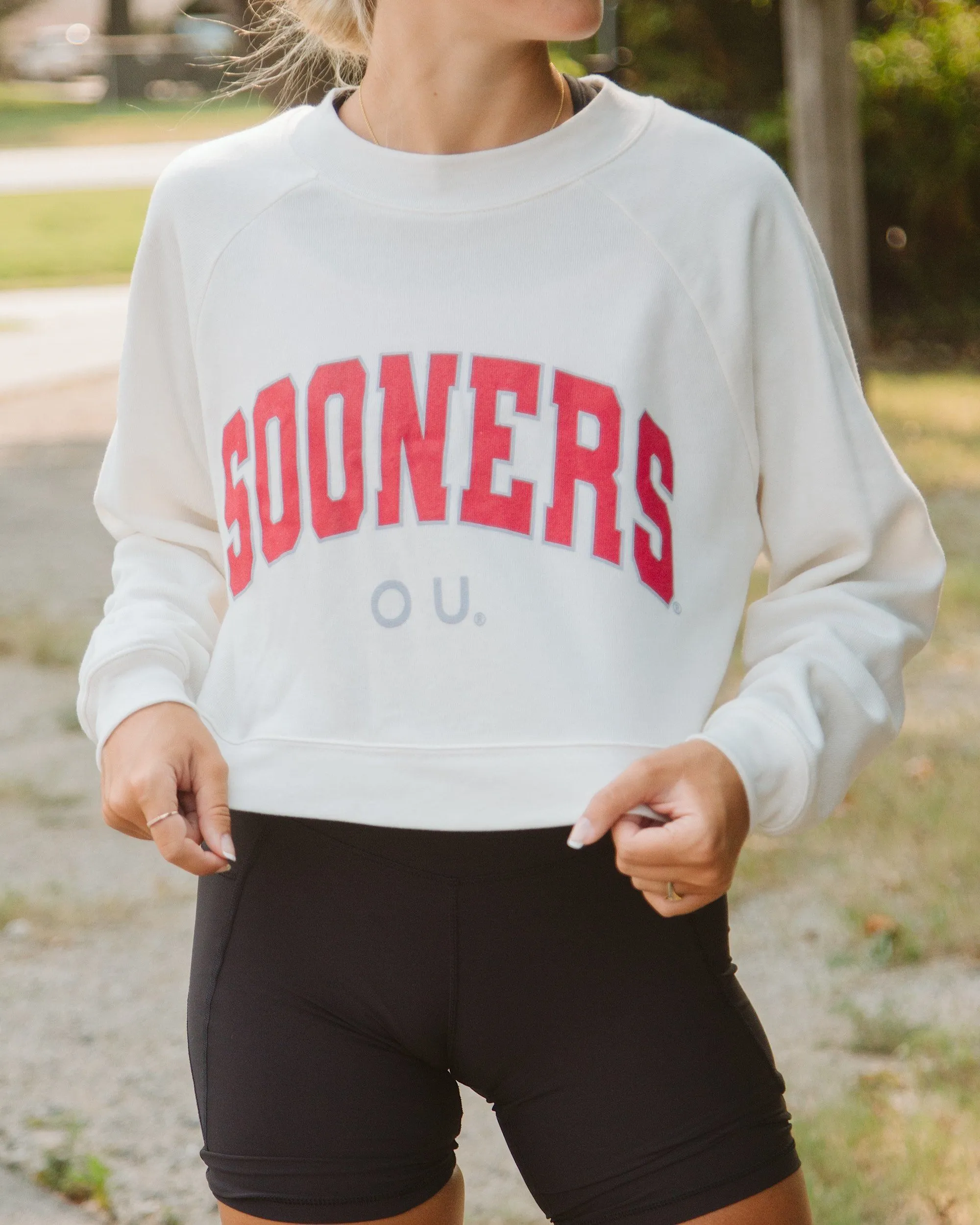 OU Filled Gault Off White Cropped Raglan Sweatshirt