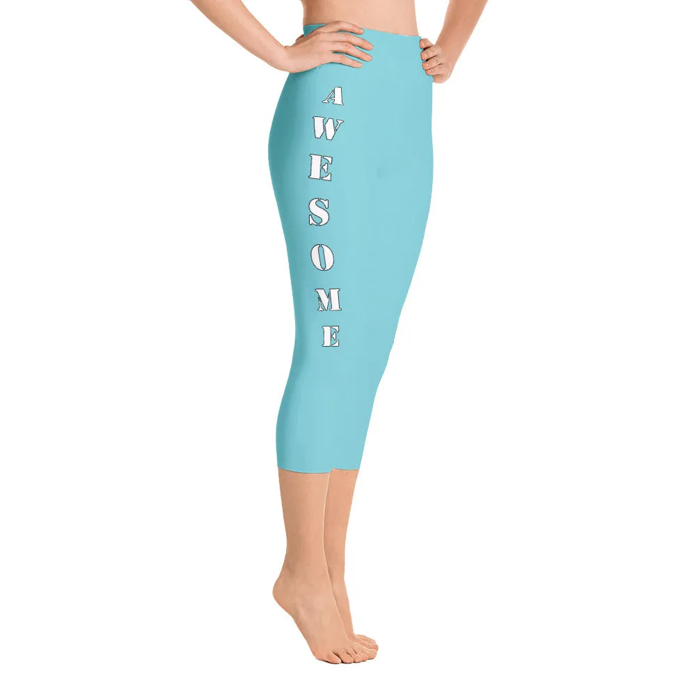 Our best viral leggings robin egg blue awesome goddess white letters