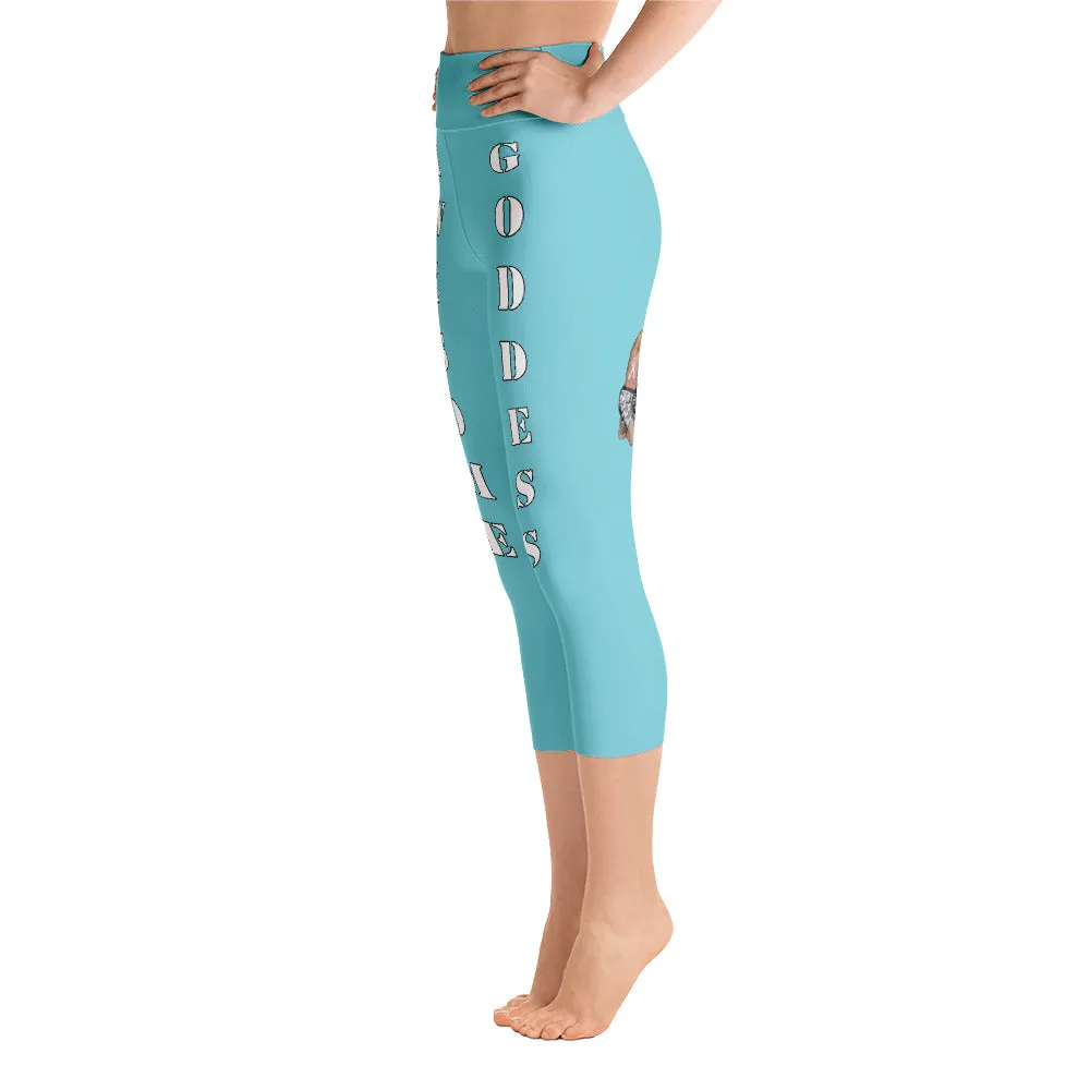 Our best viral leggings robin egg blue awesome goddess white letters