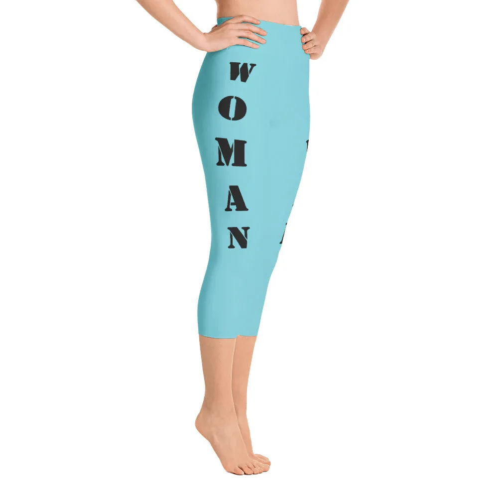 Our best viral leggings robin egg blue woman power black letters