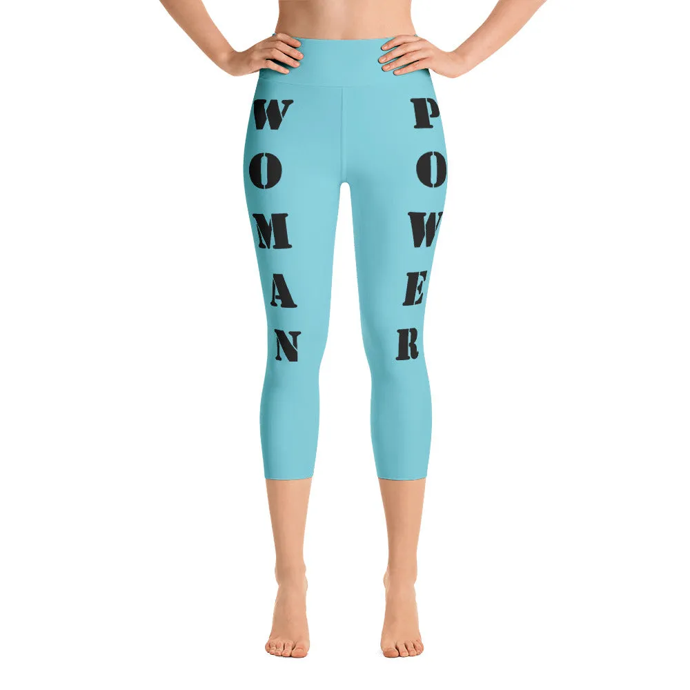 Our best viral leggings robin egg blue woman power black letters