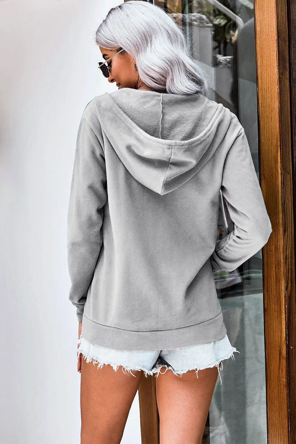 Oversized Zip Up Hoodie Sweatshirt Solid Color Jacket with Zipper