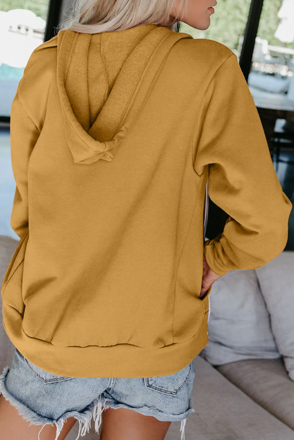 Oversized Zip Up Hoodie Sweatshirt Solid Color Jacket with Zipper