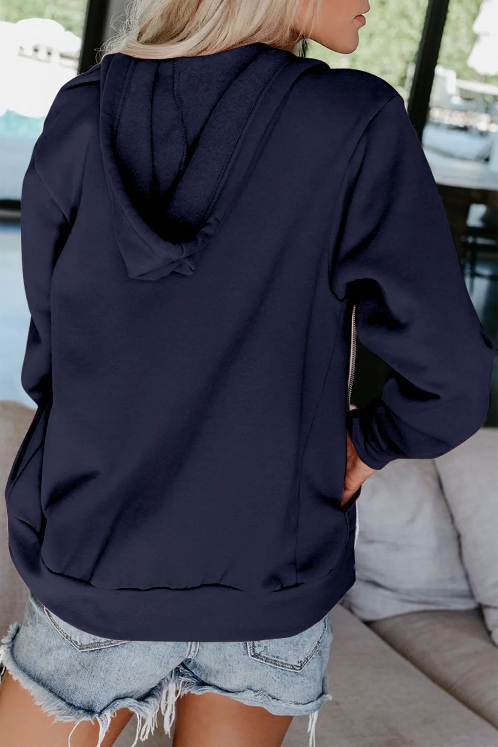 Oversized Zip Up Hoodie Sweatshirt Solid Color Jacket with Zipper