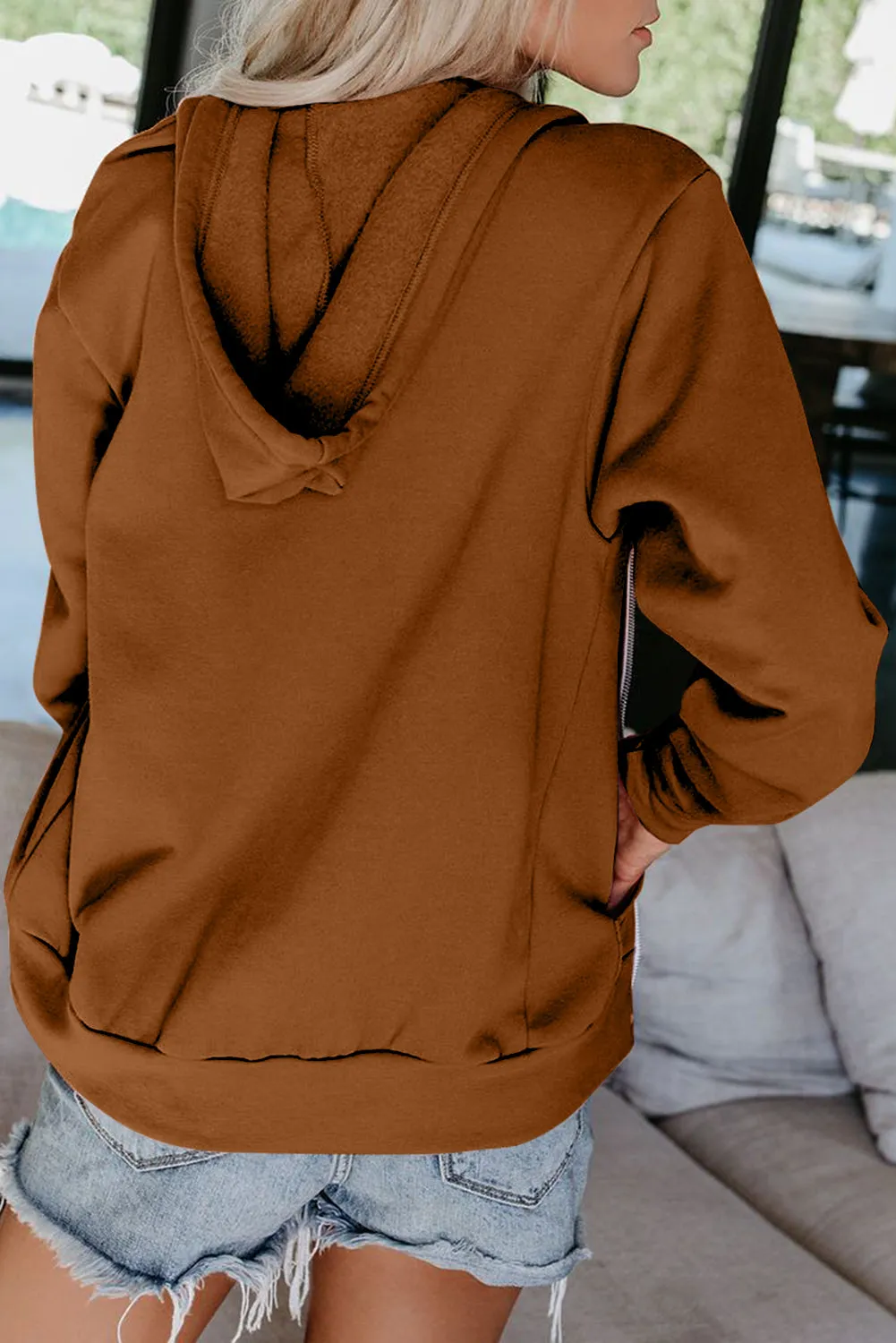 Oversized Zip Up Hoodie Sweatshirt Solid Color Jacket with Zipper