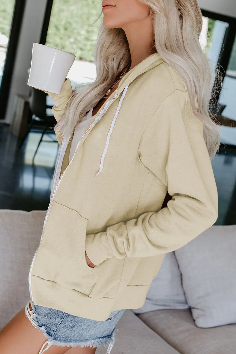 Oversized Zip Up Hoodie Sweatshirt Solid Color Jacket with Zipper