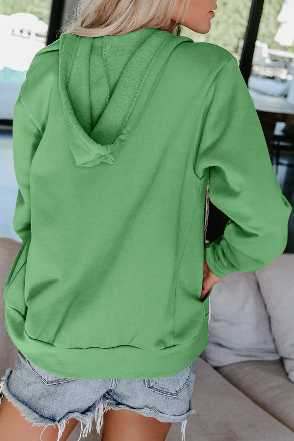 Oversized Zip Up Hoodie Sweatshirt Solid Color Jacket with Zipper