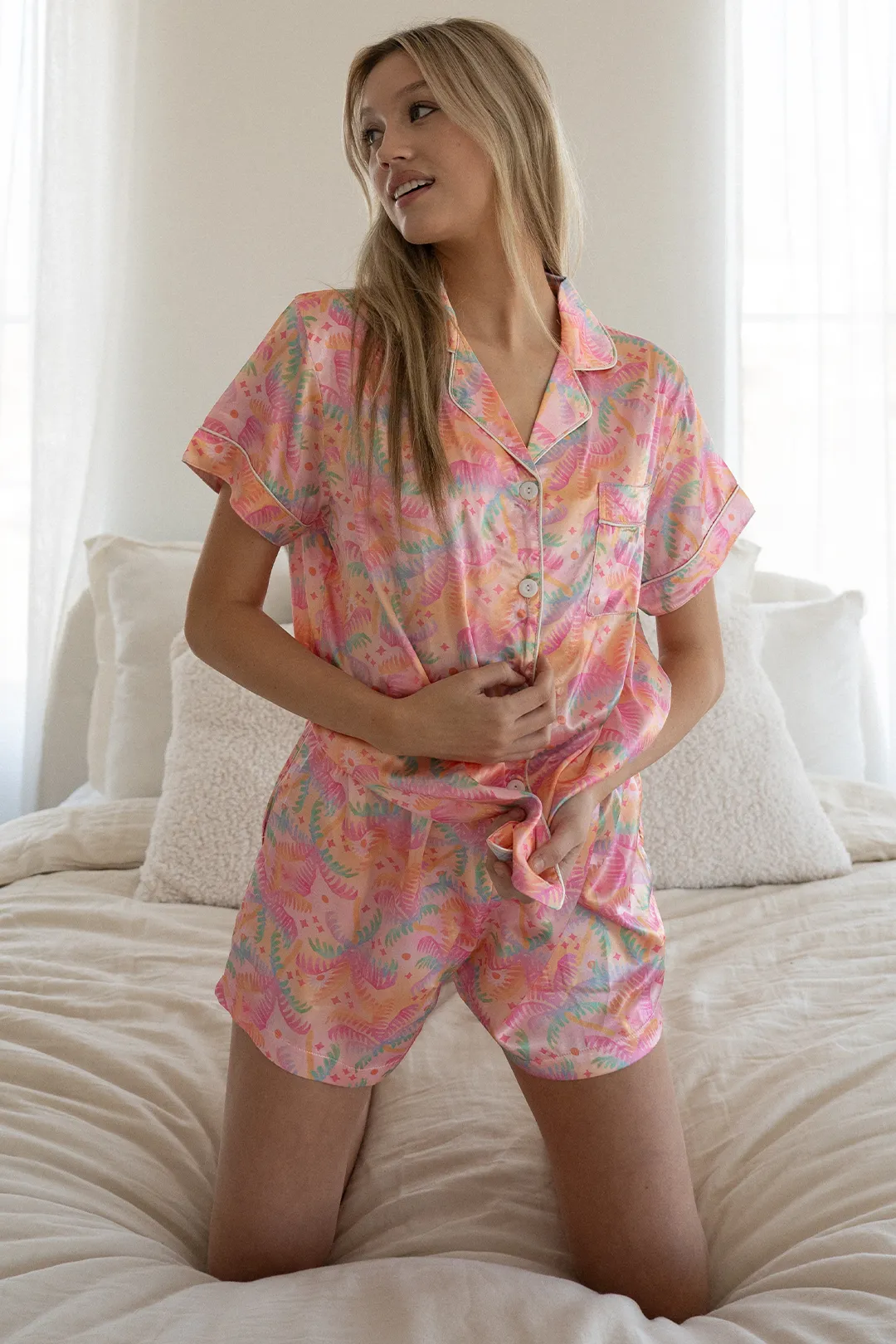 Pastel Palms Satin Pajamas