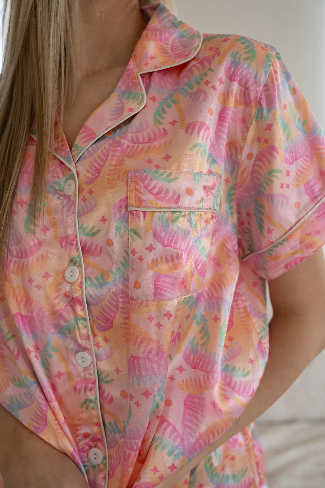 Pastel Palms Satin Pajamas