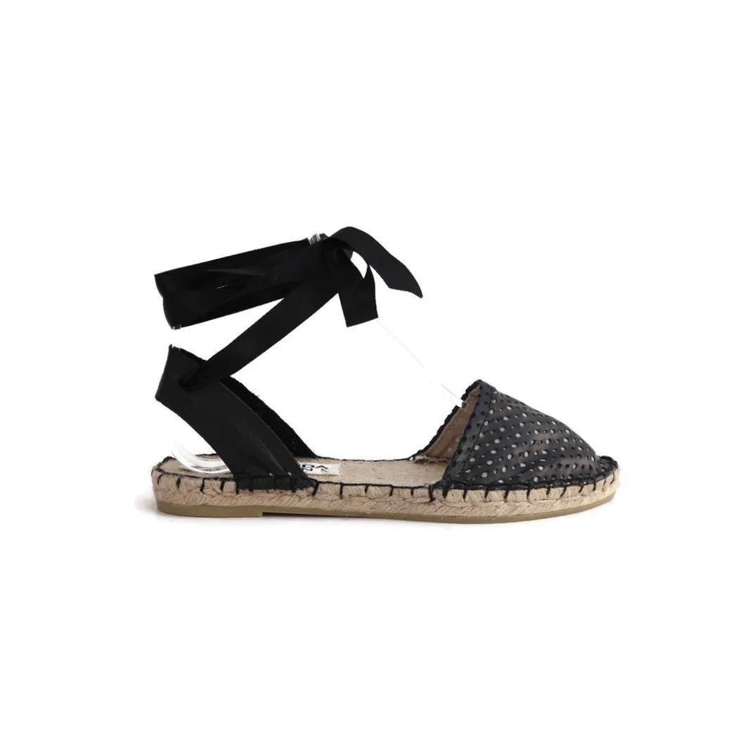 Peek a Boo Leather Espadrilles - Black