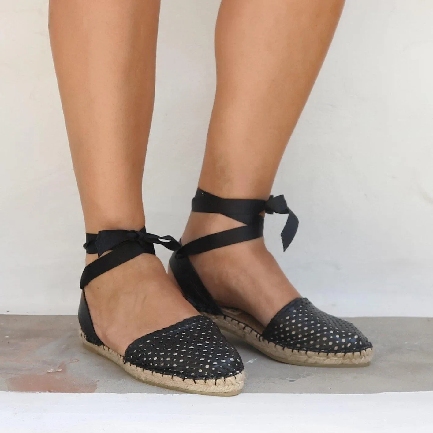 Peek a Boo Leather Espadrilles - Black