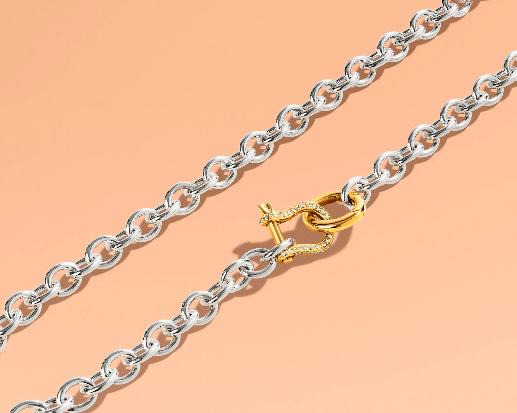 Petite Shackle Chain Necklace | Gold Diamond