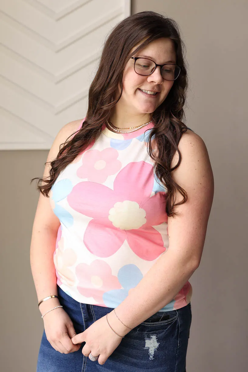 Pink Floral Sleeveless Top