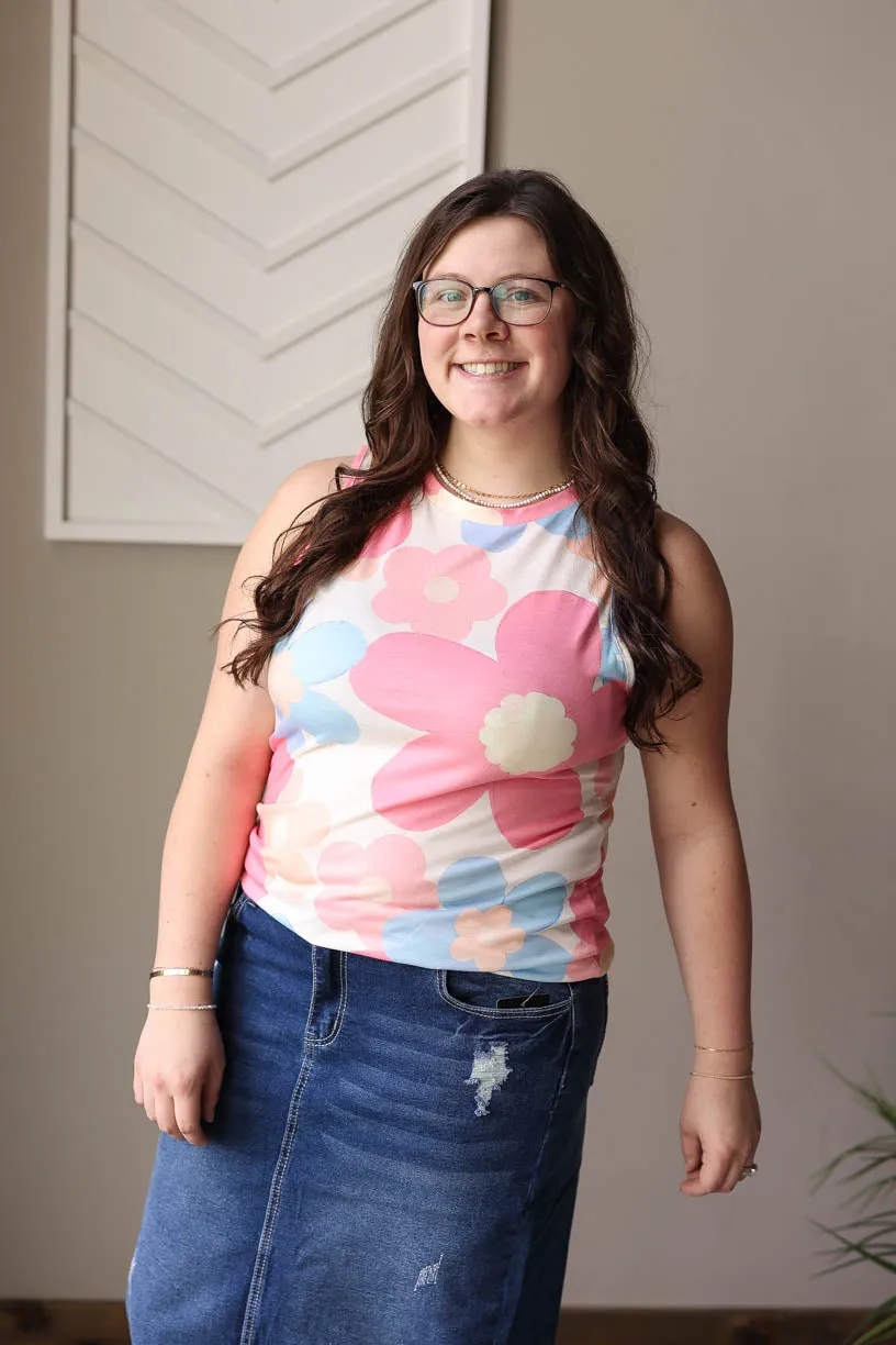 Pink Floral Sleeveless Top