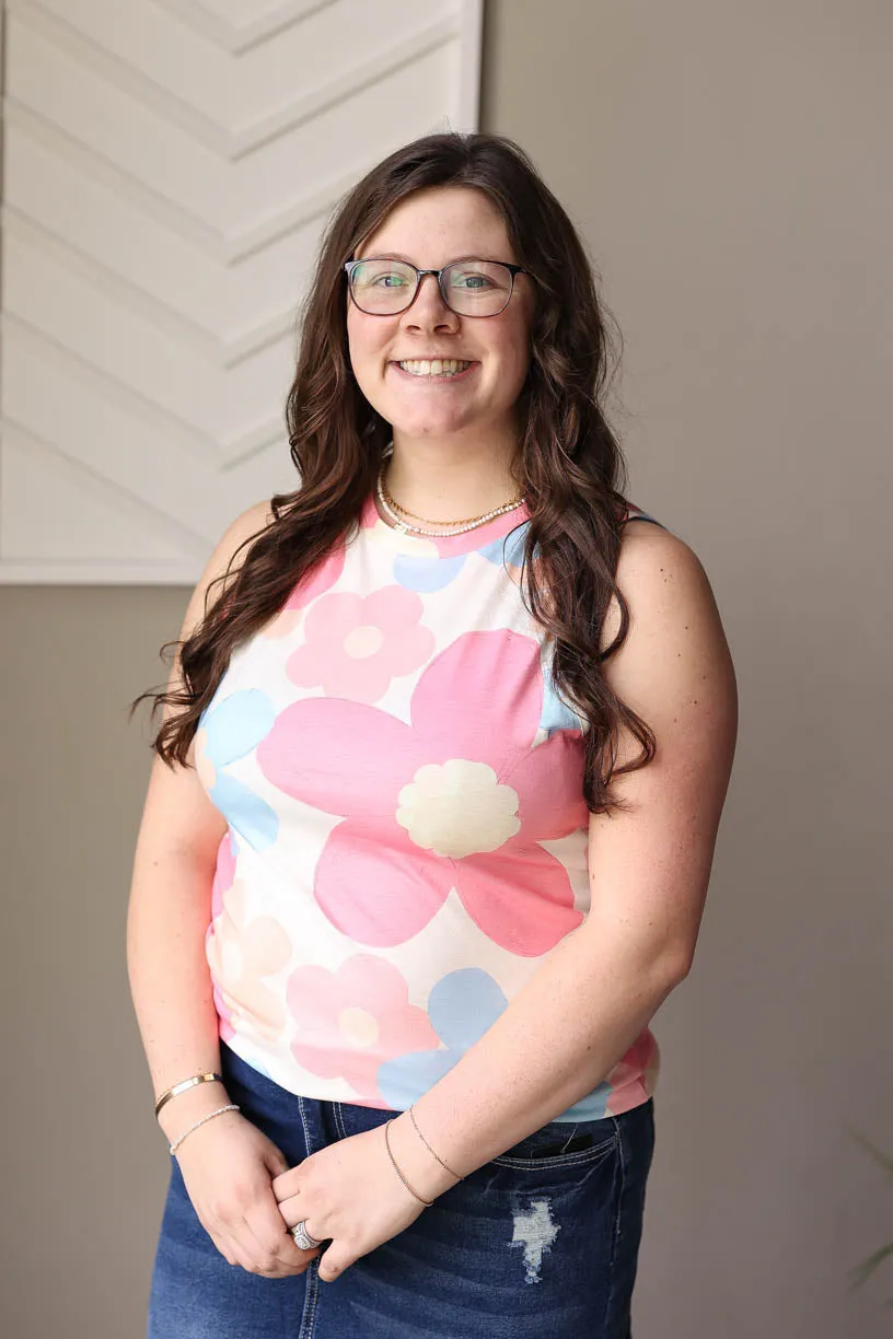 Pink Floral Sleeveless Top