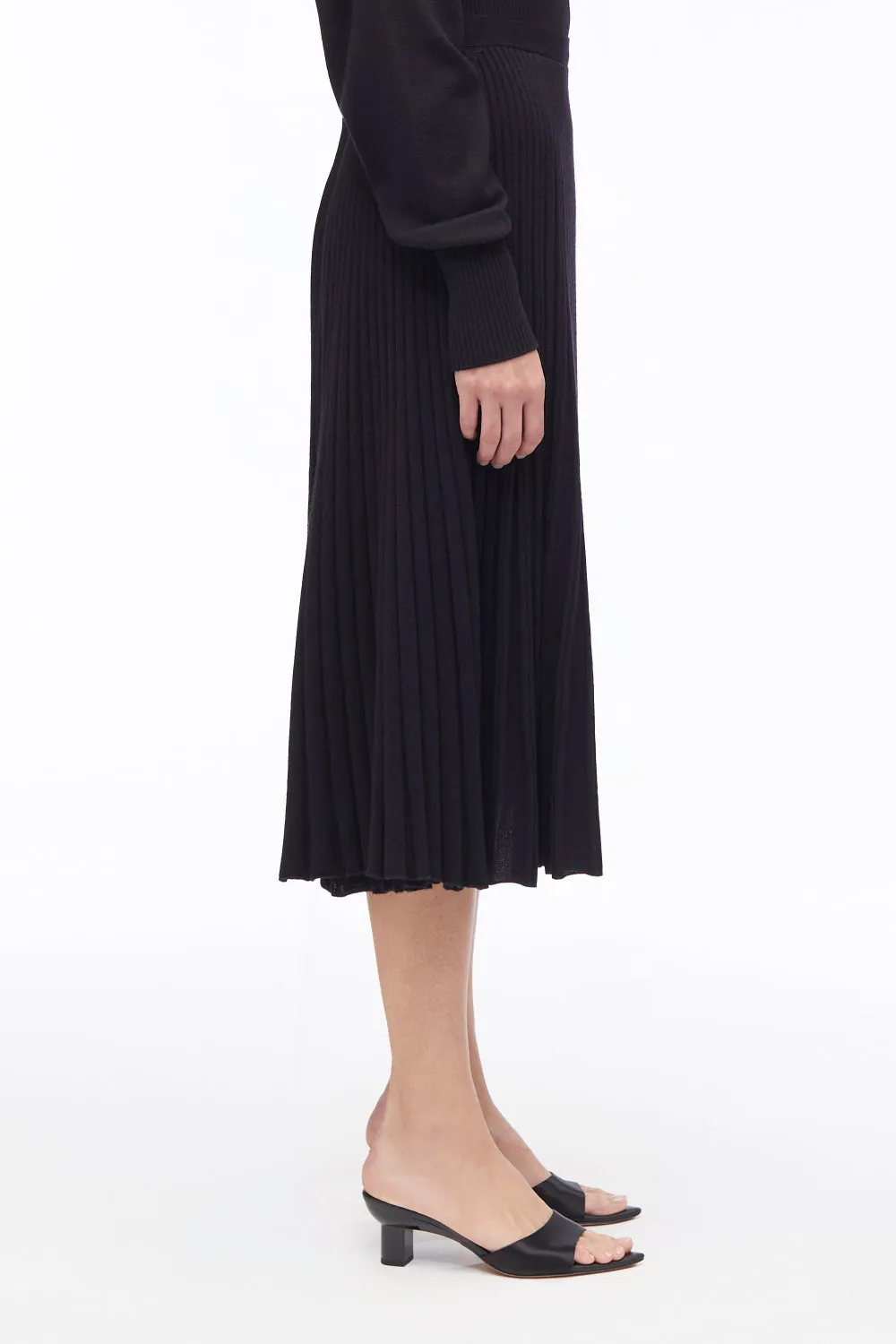 Pleated Wool-Blend Midi Skirt