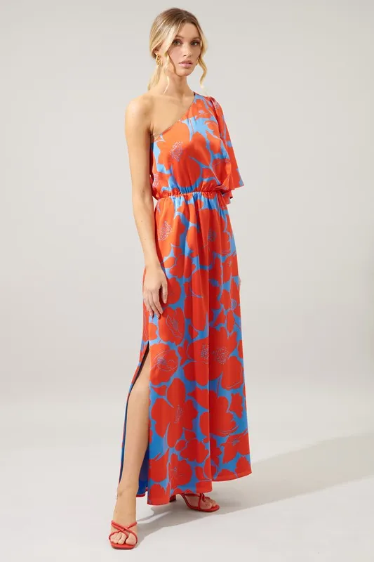 Poppy One Shoulder Satin Maxi Dress