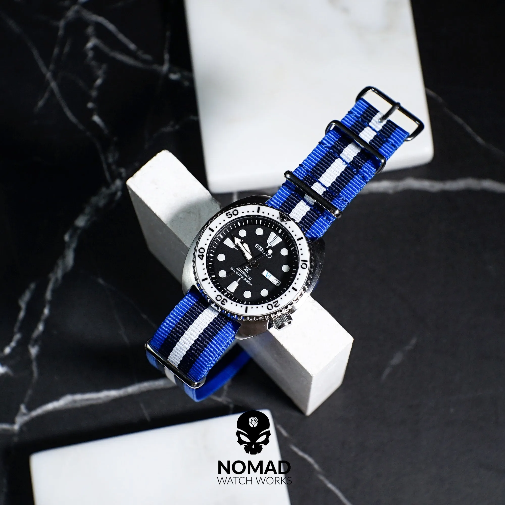 Premium Nato Strap in Blue Black White