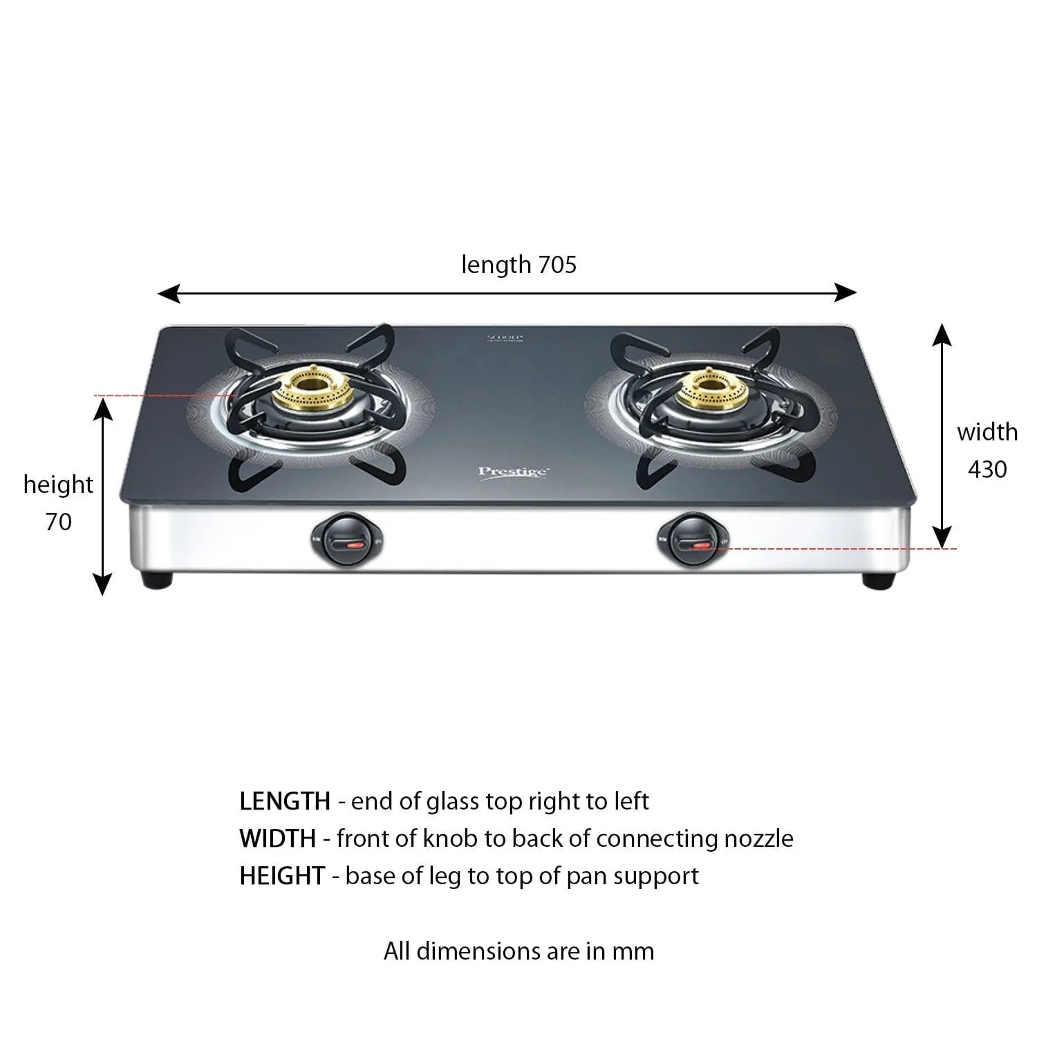 Prestige Royale Plus Schott Glass 2 Burner Gas Stove, SS (GTS 02SS)