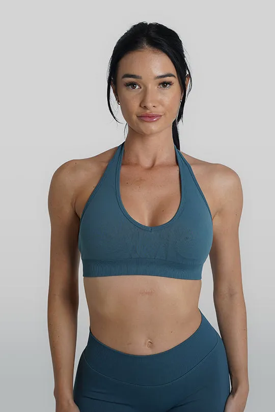 RECOIL HALTER CROP - TEAL