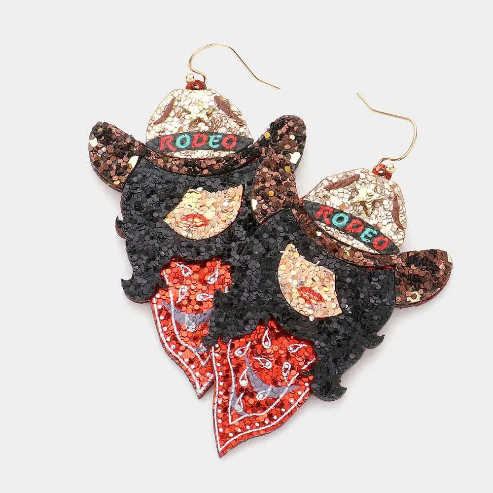 Red Sequin Rodeo Lady Dangle Earrings for Women